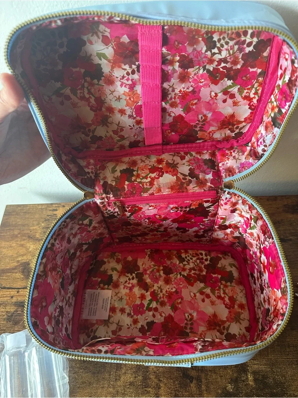Ted Baker Powder Blue Cosmetic Travel Toiletry Case Floral Interior NWT